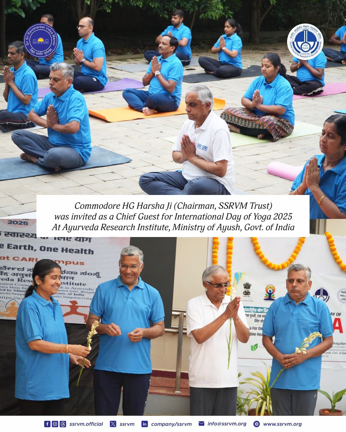 Commodore HG Harsha, Chairman of the Sri Sri Ravishankar Vidya Mandir - SSRVM Trust, was invited as the Chief Guest at the International Yoga Day 2025